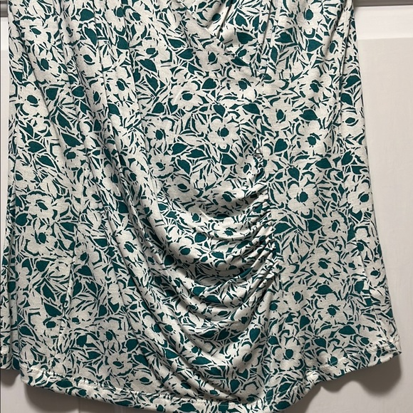 Talbots Green and White Sleeveless Ruched Blouse with Plunge V-Neck - Picture 4 of 7